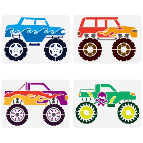 Fingerinspire DIY-WH0394-0174-US18 4Pcs Monster Truck Stencil cover