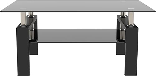 Miniatura 8 de AMNOOL Mesa de centro rectangular de cristal, mesa de centro transparente, mesa auxiliar moderna para sala de estar con patas de tubo de metal,