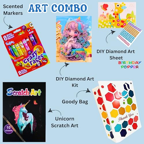 Image of Birthday Popper Art Combo Packs as Birthday Return Gifts | Set of 6 | Creative and Fun Gift Set for Art and Craft Theme Party | for Kids Boys Girls Teens Students of All Age Groups