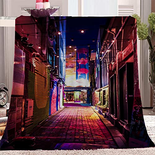 xczxc Manta de Franela Manta Polar Escena Nocturna de la Calle Suave Manta 3D Microfibra Manta de Franela decoración del hogar sofá Cama 180x220cm Cover