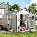 Amopatio Resin Outdoor Storage Shed with Floor, 8x10 FT Lockable Plastic Shed with Ventilation, Waterproof Garden Tool Sheds for Backyard, Patio and Lawn Bedge