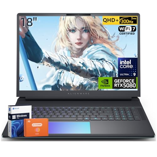 Image of Dell Alienware 18 Area-51 Gaming Laptop, NVIDIA RTX 5080 16GB GDDR7, 18 inch QHD+ 300Hz Display, Intel Ultra 9 275HX(Beats i9), 4K Camera, WiFi 7, BT 5.4, 32 GB DDR5, 2 TB SSD, Win 11 Pro