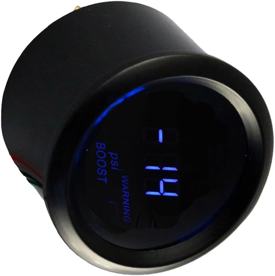 Unifizz Digital Turbo Boost Gauge PSI Blue LED Universal Meter Kit High Visibility Warning Light Black Car 2" 52mm