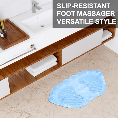 Image of Kuber Industries Bath Mat | PVC Bathroom Mat | Shower Bath Mat | Foot Shape Bath Tub Mat | Foot Massager Mat | Anti-Skid Floor Mat | Shower Mat | Pack of 2 | Sky Blue