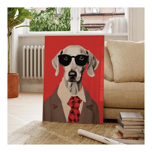 Cuadro sobre lienzo de perro bailando para decorar un salón moderno con arte divertido 5