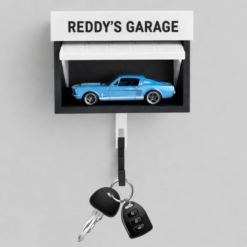 Customizable Name 1:64 Scale Die-Cast Cars Garage Key Holder with Opening Door | Wall-Mounted Stylish Key Hanger, Gift and Home Decor (Car Not Included) (Black)-image-10
