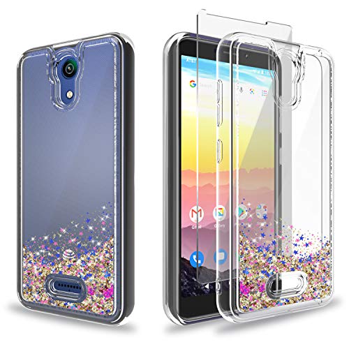 Ayoo:AT&t Calypso Case,AT&T Calypso U318AA Case (2020 Release) with Tempered Glass Screen Protector,Teen Girls Women Bling Liquid Luxury Glitter Sparkle Soft Glitter Case for AT&t Calypso-XT Gold
