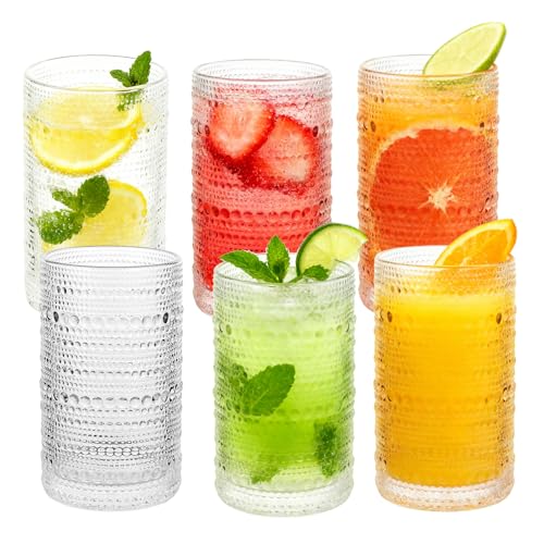 Elitrivox Hobnail Drinking Glasses Set of 6, 12 Oz Vintage