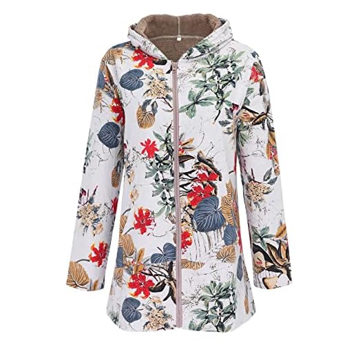 Abrigos para Mujer Invierno Chaqueta Suéter Floral Bolsillos con Capucha Jersey Tallas Grandes Sudadera con Capucha Caliente Y Esponjoso Gruesas Cerrojo De Capa Mantene Lino Ropa riou