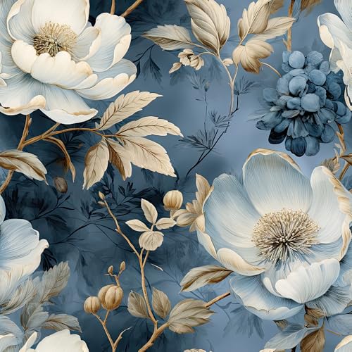 REDAMANCY White Blue Golden Yellow Vintage Floral Peel and Stick Wallpaper Stick on Contact Paper Vintage Wall Paper Easy Peel Off for nightstand Drawer Cabinet Renter