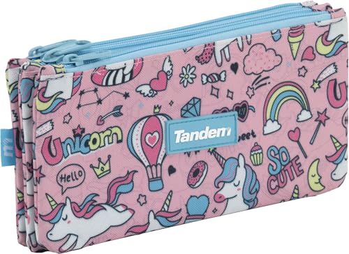 Tandem Estojo escolar portátil com 3 compartimentos, poliéster, desenhos variados, Unicórnio mágico, Malas escolares