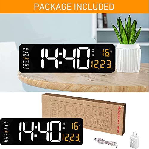 Digital Wall Clock With Remote Control, 16" Large Display Wall Clock, 10-Level Brightness Adjustment, Countdown Timer, Temperature And 12/24H, Led Digital Clock For Home Decor, Office And Gym(Orange) #TOP5