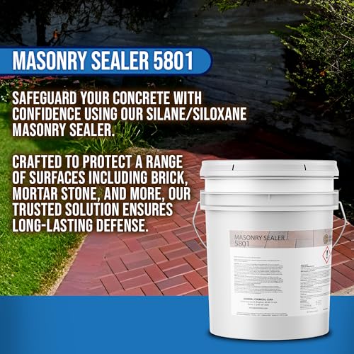 Image of DeckGeneral Masonry Sealer 5801 - Clear Concrete Sealant & Waterproof Sealer for Stone, Brick & Mortar - Silane Siloxane Coating for Driveways, Sidewalks, Patios & More (5 Gallon)