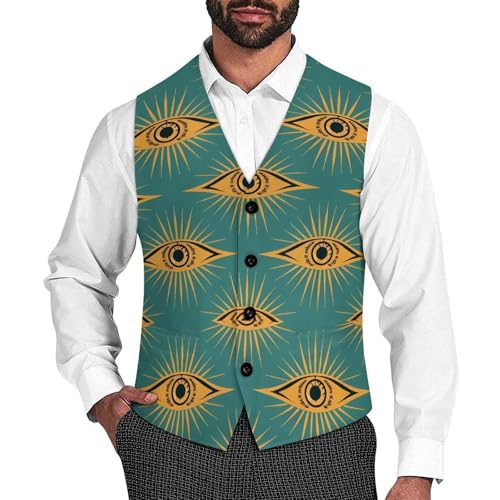 Green Evil Eye Moon Novelty Men's Suit Vest Funny Formal Dress Vests Business Waistcoat