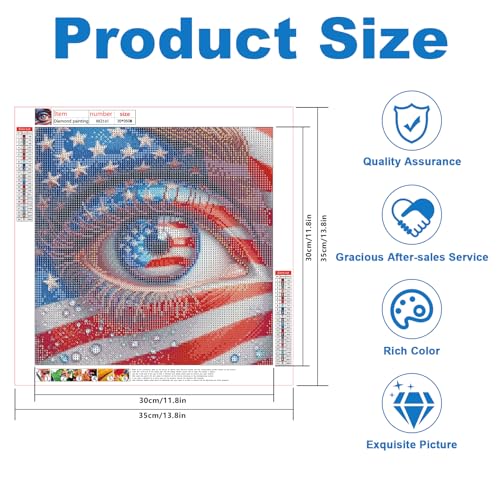 Image of 4th of July Diamond Painting Kits for Adults, American Flag Eye 5D DIY Diamond Art Kits for Adults Beginner, Full Drill Round Diamond Painting Patriotic Abstract for Home Wall Decor 13.8x13.8 Inch