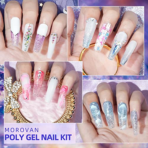 Morovan Poly Gel Nail Kit With Uv Light Starter Kit - Professional Poly Gel Kit With 5 Poly Gel Nail Colors And 3 Gel Polish Slip Solution Poly Nail Gel Kit For Beginners With Everything Gradient Gel Poly Nail Kit Nail Builder Nails Gel Diy At Home #TOP6