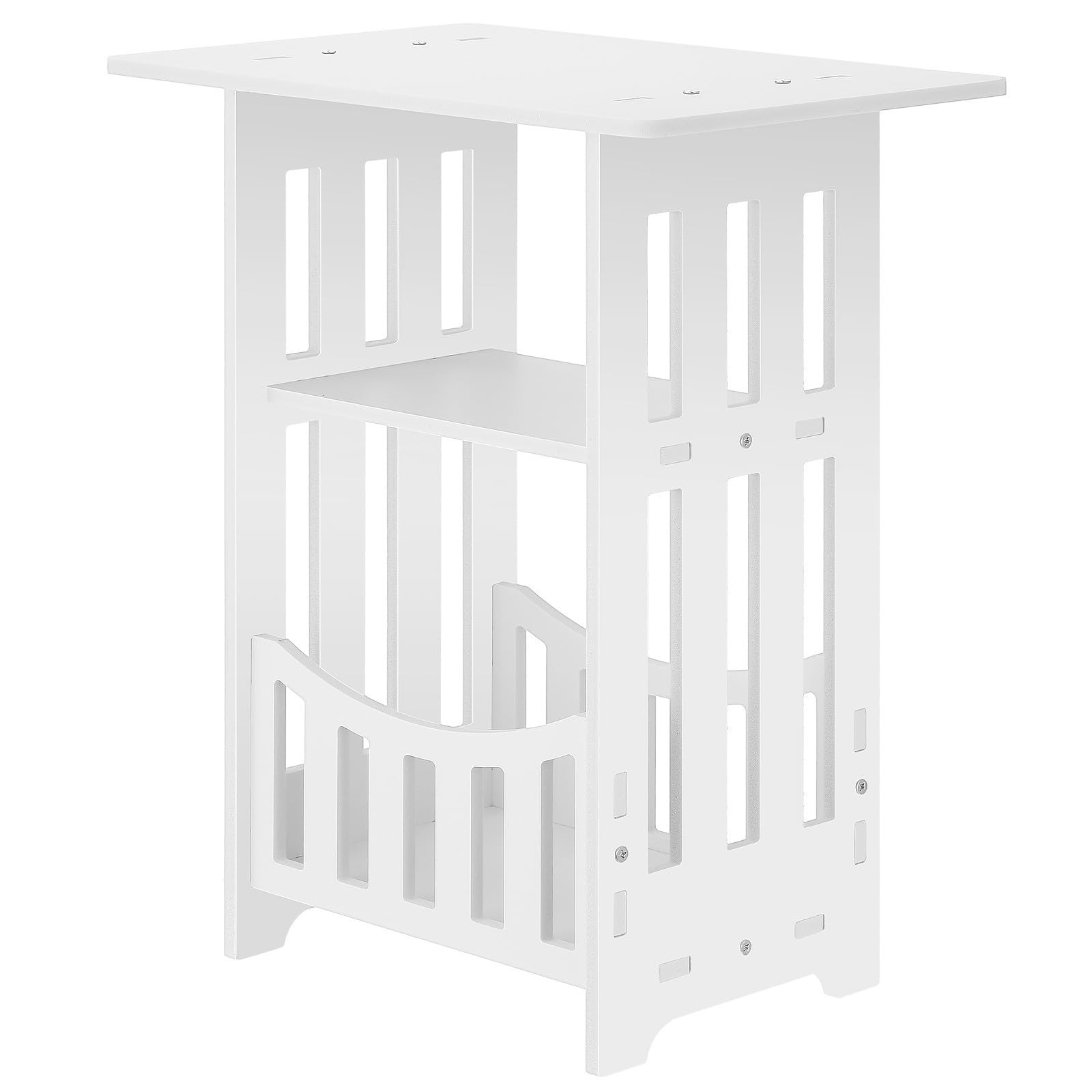 Mesita auxiliar blanca para organizar el hogar con mesa pequeña de PVC-madera para revistas