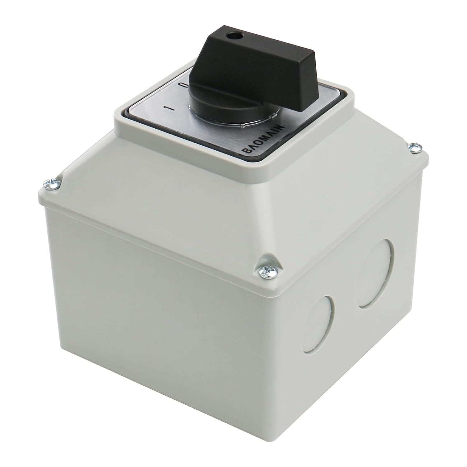 Baomain Universal Rotary Changeover Switch with Master Switch Exterior Box 660V 63A 8 Terminals 3 Position 2 Phase SZW26-63/D202.2D