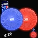 FATEUAER 8.5 Inch Light up Kickball Set, Dodgeballs 2 Pack, Playground Balls Gift for Kids, Glow Bouncy Balls Includes Pump and Storage Bag, Handball for Night, Glow in The Dark Party Supplies