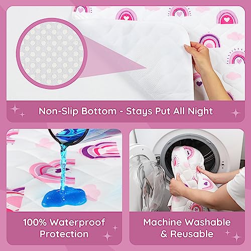 Image of Lynmark Potty Training Mattress Protector Pee Pads for Kids - Waterproof Toddler Bed Wetting Mat for Toilet Training - Non-Slip Washable Bedwetting Topper Absorbs Up to 2000ml - 53 inch x 33 inch, Rainbow