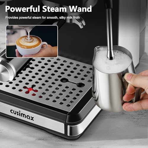 Espresso Machine with Grinder, 20 Bar Professional Expresso Coffee Machines with Milk Frother Steam Wand, Espresso Maker with 60oz Removable Water Tank, Cappuccino & Latte Machine for Home by CUSIMAX - Image 5