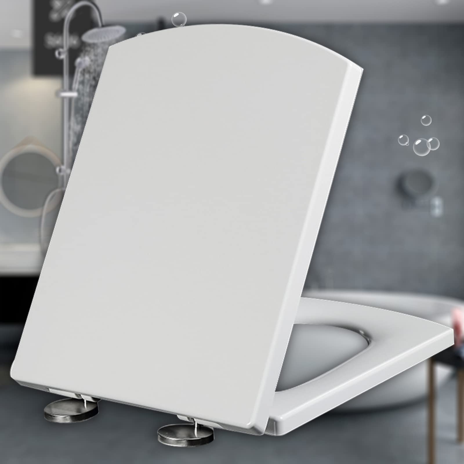 Nviusdsj Wit Toilet Seats, Square Shape Toilet Lid Loo Seat For Bathroom, H Non-Slip Bumpers,~(44~50 * 37Cm)