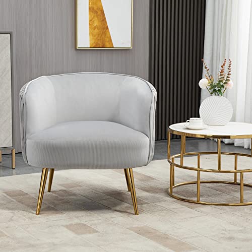 Mojay Barrel Accent Chair, Velvet Upholstered Club Chair With Golden Legs, Sofa Chair For Living Room (Grey) #TOP2