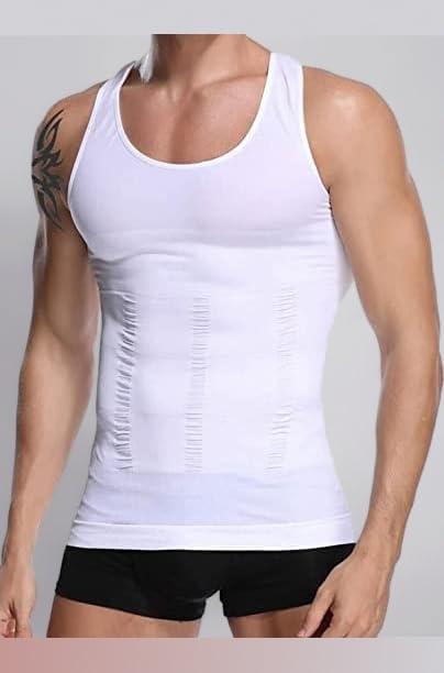 Body Shaper Slimming Shirt Tummy Vest Slim Tank Top Shapewear Abs Look - White - XLarge