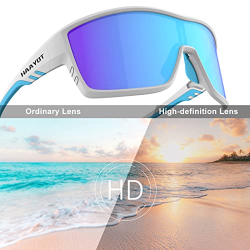 Haayot Polarized Sports Sunglasses For Men Women,Cycling Baseball Fishing Running Biking Mtb Glasses With 5 Interchangeable Lenses White Azure Blue #TOP2