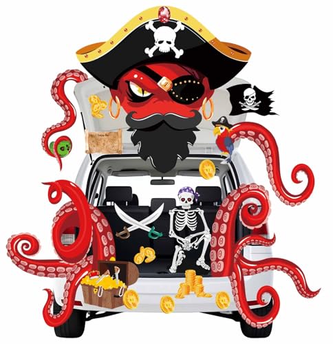 SietDESEO Halloween Pirate Trunk or Treat Car Decorations Kit for SUV Large Octopus Trunk or Treat Kits for Garage Door Entryway Archway Garage Door Halloween Decorations