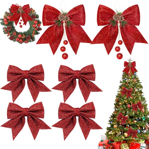 Pipihome Rote Glitzer Schleifen Weihnachtsbaum, 6 Stück...
