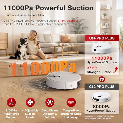 Image of Yeedi by ECOVACS C14 PRO Plus Robot Vacuum and Mop, Bagless Station | 11000Pa Suction, ZeroTangle 2.0 Tech., Auto Emptying Station, 45 Days Hands-Free Cleaning, OZMO Mopping, App & Voice Control