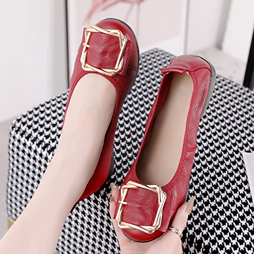 Ballerines cuir véritable mode boucle métal souple plat escarpins ANUFER