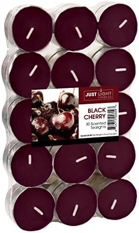 Just Light Candles Official Pack of 30 Cherry Scented Tea Lights Candles - Premium Quality Made in The USA - The Ideal Choice for Aromatherapy, Prayers, Weddings, Dinner Parties (Black Cherry)