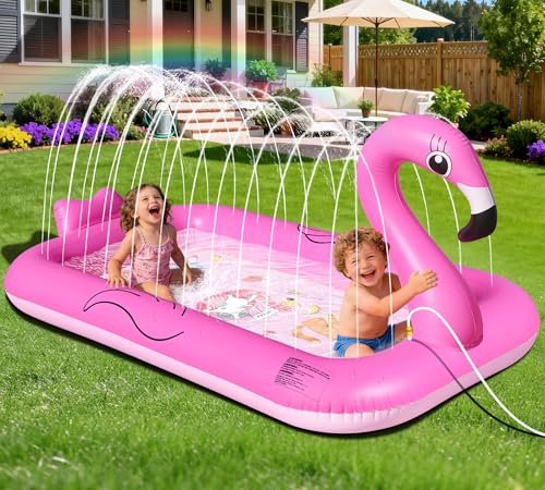 KingSom Splash Pad Sprinkler for Kids,Flamingo Splash Pad for Toddlers,Thicken Toddler Sprinkler Pool,Splash Play Mat Summer Outdoor Water Toys, Inflatable Splash Pad for Kids,Backyard Baby Kid Pool