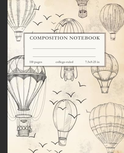 Vintage Hot Air Balloon Composition Notebook – Classic Aviation Sketch Journal, College Ruled 7.5 x 9.25 in: A College-Ruled Notebook for Travel Lovers, Dreamers, and Creative Writing