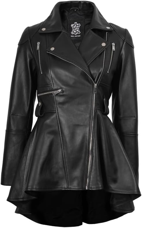 Blingsoul Peplum Leather Jacket Women - Real Lambskin Asymmetrical Coat for Womens image 5