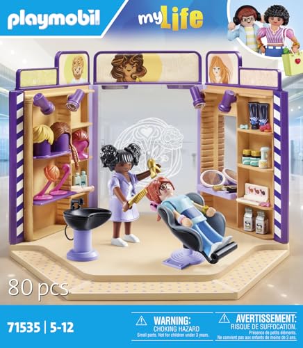 Playmobil 71535 Salon de Coiffure Comprend Deux Personnages Un Fauteuil de barbier avec Appui tête Un Miroir et des Accessoires MyLife Dès - vue 4
