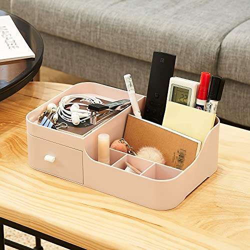 Image of Amazon Brand - Umi 1 Pc Makeup Organiser Cosmetic Storage Box with Drawer Plastic Case Holder for Home, Dressing Table, Cosmetic, Lipstick, Nail Polish, Brushes, Skincare, Lotions, Perfumes (Pink)
