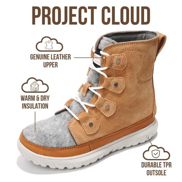 Image of Project Cloud 100% Genuine Leather Womens Snow Boots- Genuine Leather Waterproof Memory Foam Insole and Non-Slip Winter Snow Boots For Women Footwear - Outdoor Shoes (Leonora)