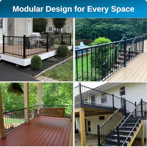 Image of Weatherables 42 in. H x 5 ft. W Stanford Gate Kit - Aluminum Porch & Deck Railing Gate with Black Powder-Coated Finish, Adjustable Outdoor Entry Gate