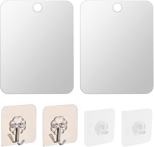 SELOTOKITER Paquete de 2 espejos de ducha, espejo de ducha sin niebla para afeitarse, espejo pequeño de baño colgante, espejo de ducha portátil de
