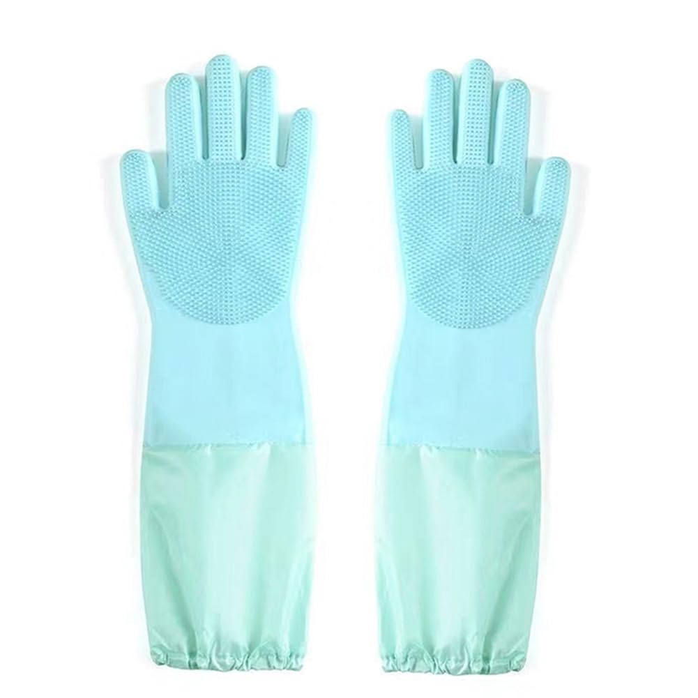 Cleaning gloves with dense bristles, advanced protection reusable household gloves (purple, pink, green) green No velvet inside2pcs