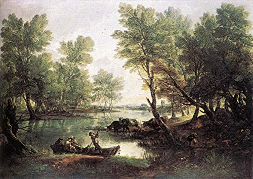 Peinture à l'huile paysage fluvial Gainsborough fait main par des artistes