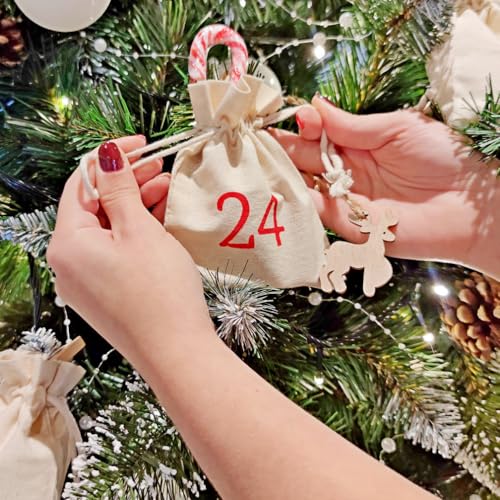 Calendrier de l'Avent à Remplir en Tissu - 24 Sacs en Coton 10x13 cm - Calendrier de l'Avent 2024 avec Numéros - Calendrier de Noël, Sacs en Toile de Jute Naturels, Sacs en Tissu, Sachets Cadeaux – vue 5