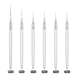 Liner Brush for Nails, 6Pcs Thin Nail Art Brushes Professional Nail Detail Brush for Gel Polish Sizes 5/7/9/11/15/25mm (Silver)
