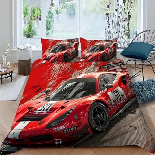 Housse de couette voiture de course microfibre anti-plis parure de lit double 200x200cm