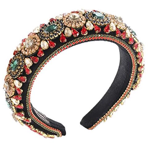 Padded Rhinestone Headband Bejewelled Crystal Velvet Wide hairband Party Headwear Hair Accessories for Women Girls (big rhinestone) Cover