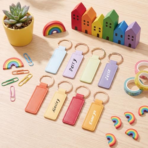 Image of Leather Key Fob Kit with Metal Rings, PU Leather Keychains Blank for Laser Engraving, DIY Craft Tools