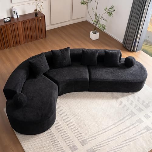 Yihomfy Canapé d'angle Incurvé de 327 cm avec Méridienne pour Salon, Canapé Modulaire 5 Places en Chenille,Aucun Assemblage Requis (Noir)